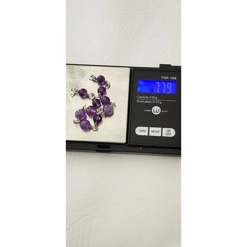 Sterling Silver Amethyst Beaded Chain Bracelet 7 Inches 7.79 Grams Handcrafted